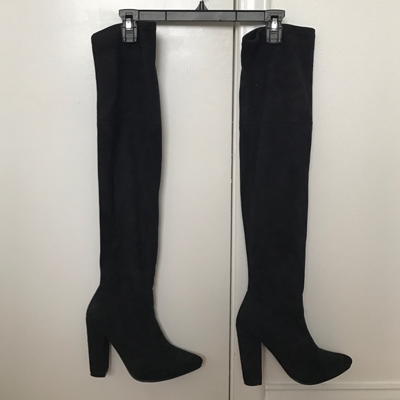 Black suede over the knee boots