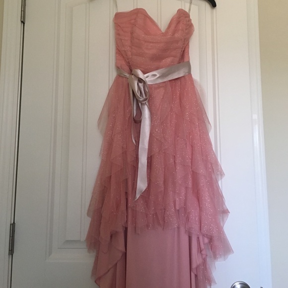 nude/pink strapless high low dress