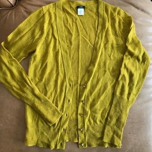 Chartreuse cardigan with rhinestone buttons