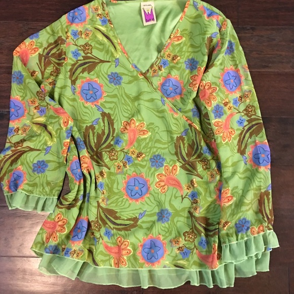 Green blouse with ruffles