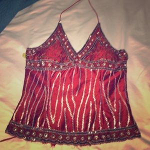 Beaded and sequin halter top