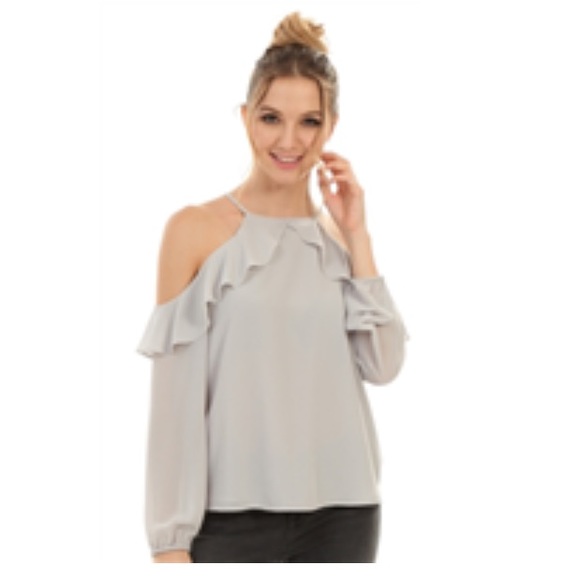 ruffle cold shoulder long sleeve top