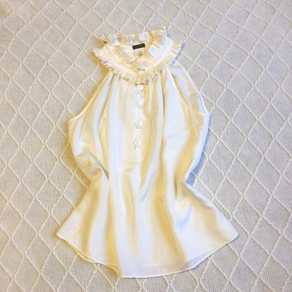 J. Crew Ruffle Neck Cream Silk Top