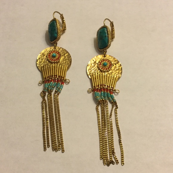 Turquoise and Gold Bead Earrings