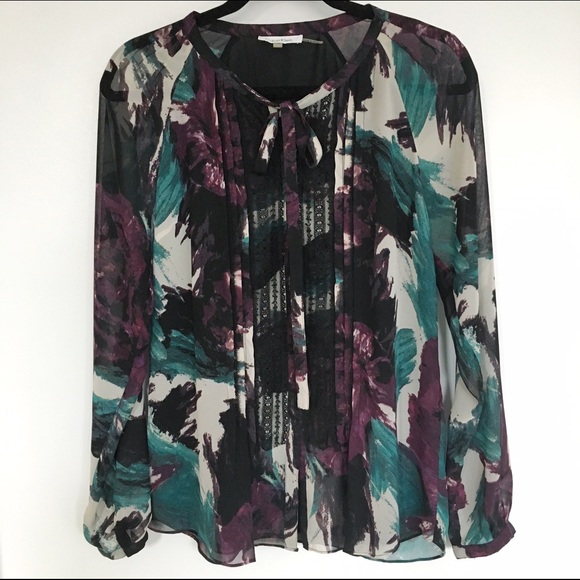 Calvin Klein Lace Front Bow-Tie Button Up Blouse