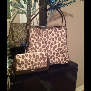 COACH CHESTNUT PHOEBE OCELOT PRINT PURSE WRISTLET
