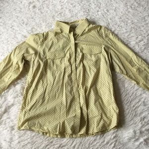 Beautiful blouse, yellow with blue polka dots.