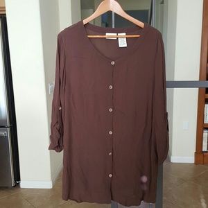 Chocolate brown roll sleeve blouse