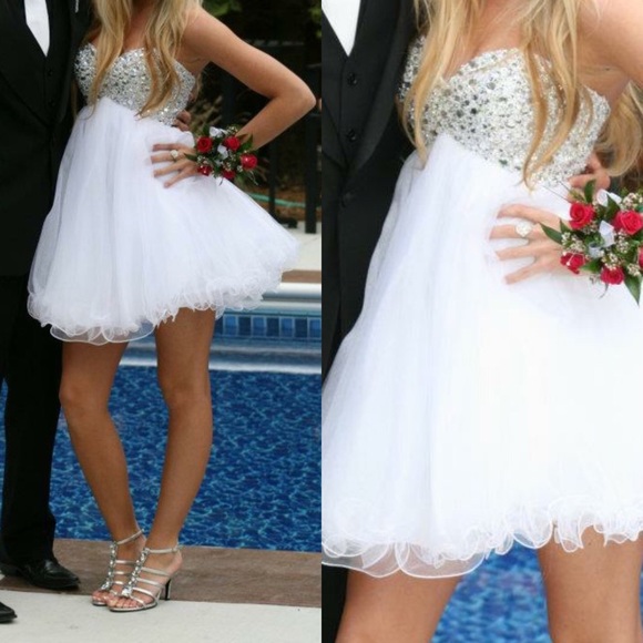 White strapless formal dress