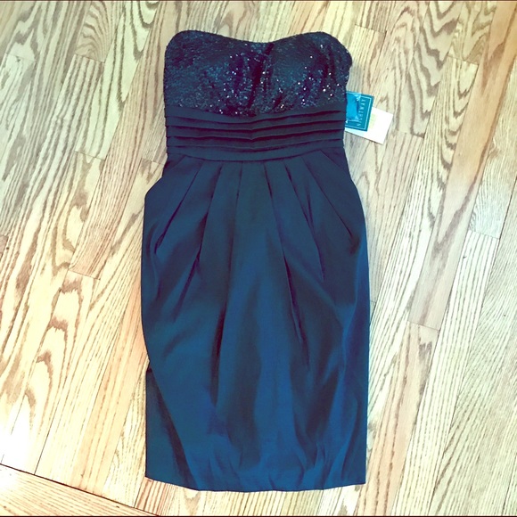 Black strapless sequin semi-formal dress