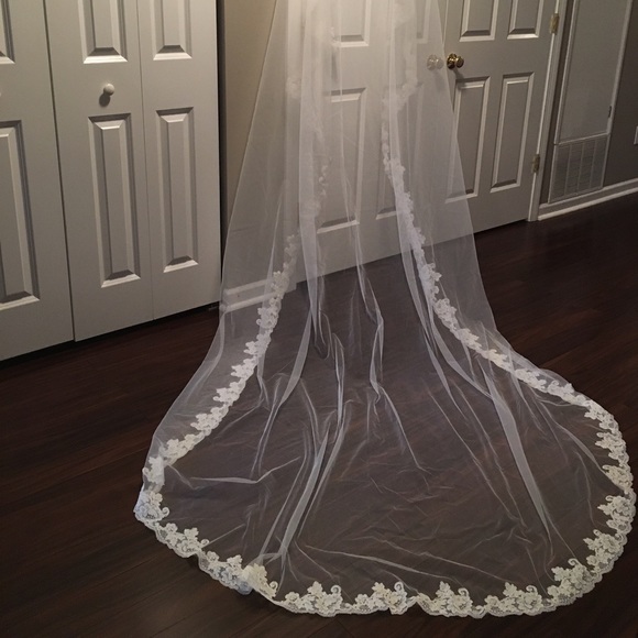 Cathedral lengths lace trim veil