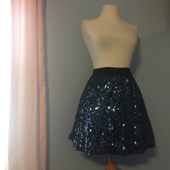 Navy Blue Sequin Skater Skirt Aeropostale
