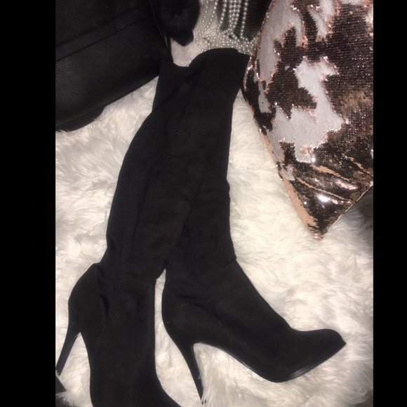 Suede thigh high boots BNIB
