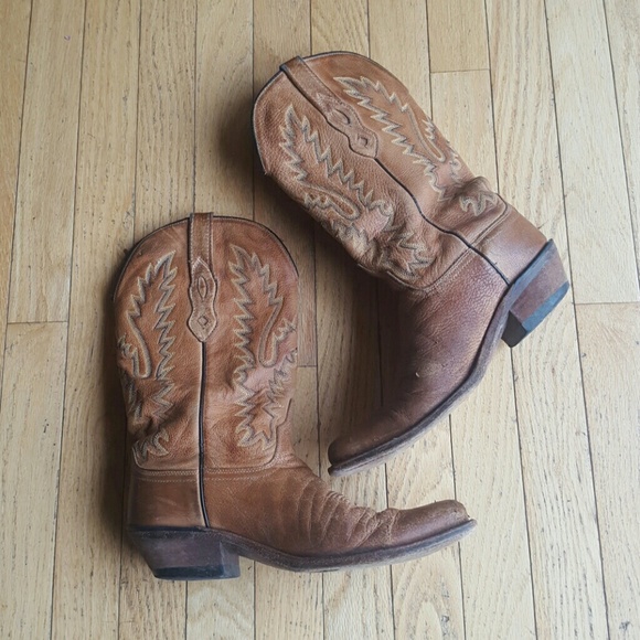 Women's Old West tan brown leather cowboy boots