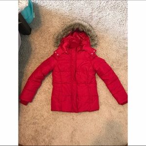 Red Puffer Jacket with Fur hood