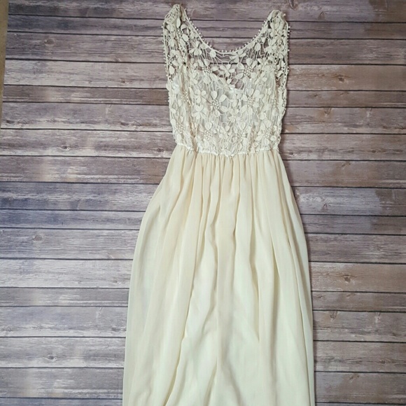 long dress, lace flower top