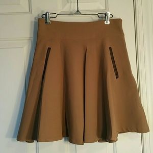 Brown circle skirt with faux pockets