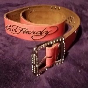 Ed hardy pink leather belt