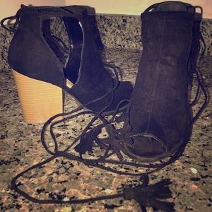 Qupid lace up heel booties