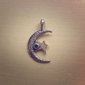 Crescent moon and star pendant charm 925 sterling