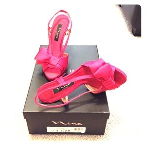 Hot pink satin high heels