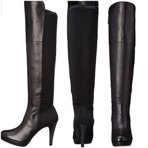Black Leather/Fabric Over The Knee Boots