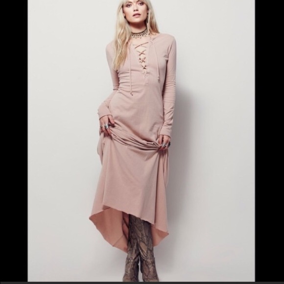 Free People black lace up maxi dress M - Picture 1 of 4