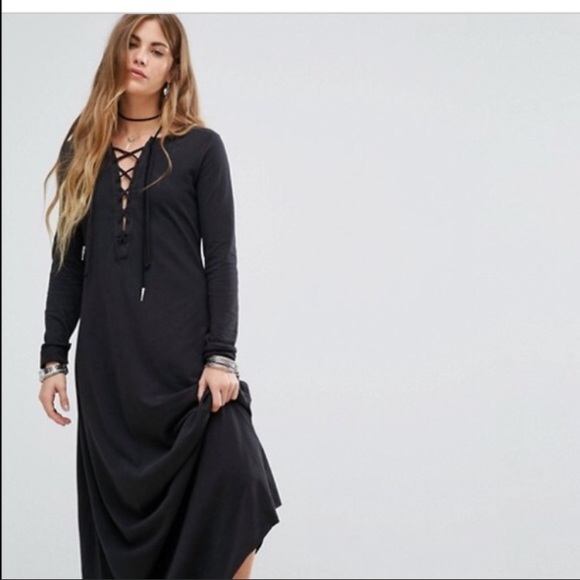 Free People black lace up maxi dress M - Picture 2 of 4