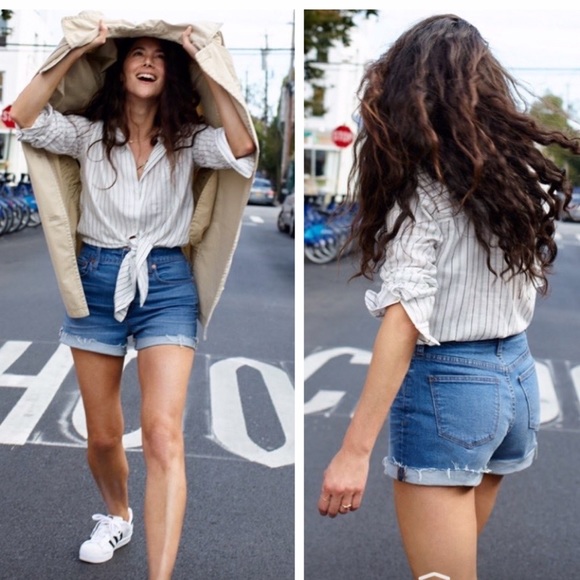 madewell high rise cuffed denim shorts