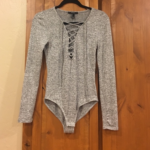 Gray criss cross front bodysuit