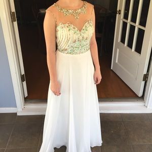 Alyce Paris white prom dress with colored beads