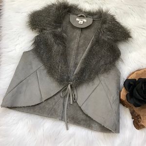 Fur Trimmed Suede Vest