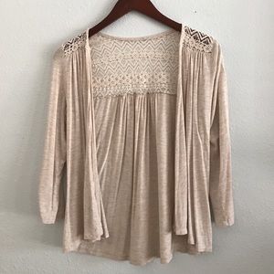 Cream lace-detail Cadigan