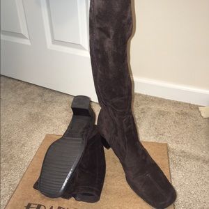 Brown faux suede knee high boots