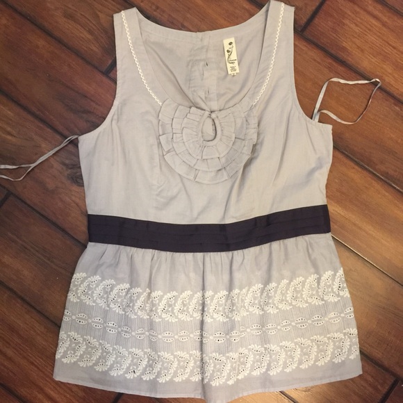 Anthropologie Tops - Flirty gray tank w/purple & white lace accents