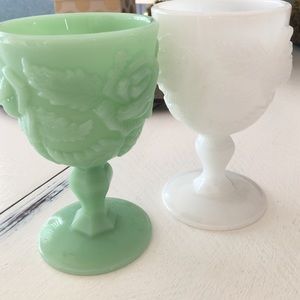 Vintage milk glass and jadeite goblets