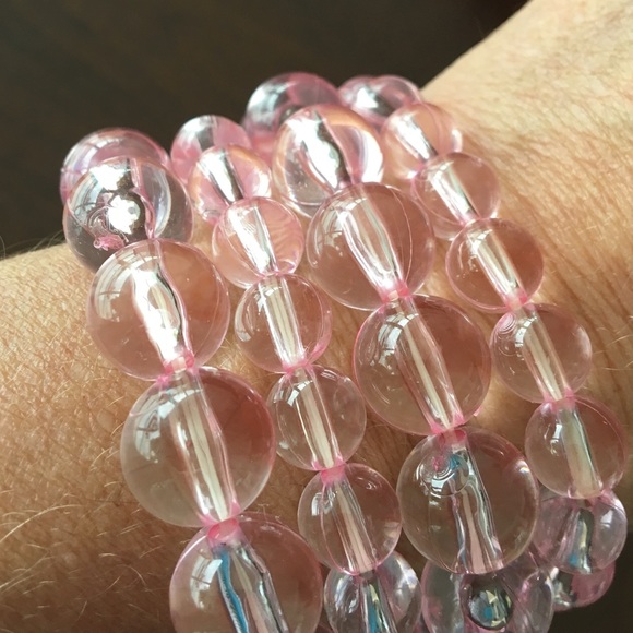 Clear Pink Stretchy Beaded Bracelets - 4 strands