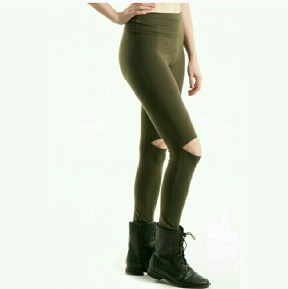 !Host Pick! Olive Cut-Knee Leggings - Picture 2 of 5