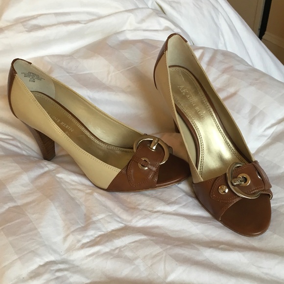 Anne Klein Shoes - Nude and Tan Heels with Gold Buckle