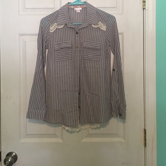 Striped denim button up with lace back