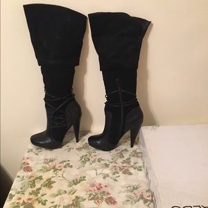 Black over the knee suede and leather boot