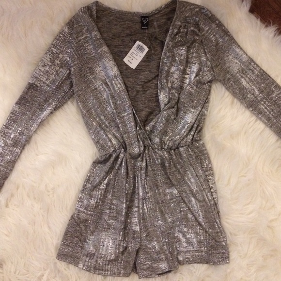 Windsor Metallic Silver long sleeve romper