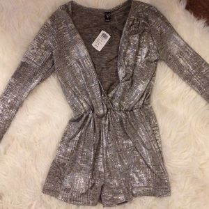 Windsor Metallic Silver long sleeve romper