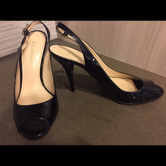 Black patten leather heels