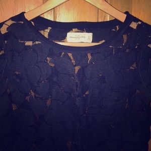 Navy Floral Lace Top
