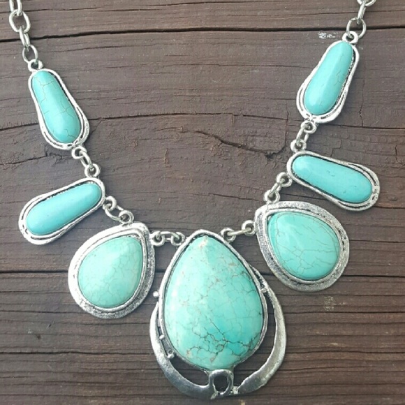 Turquoise and silver statement necklace