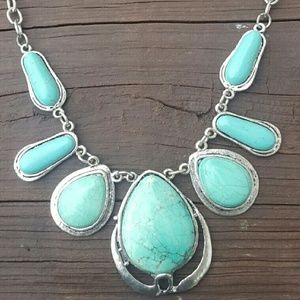 Turquoise and silver statement necklace