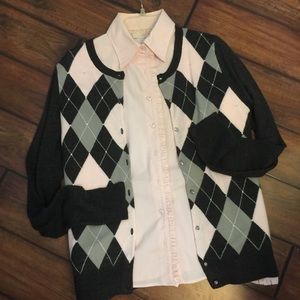 Pale pink argyle w/accent bling & pretty buttons