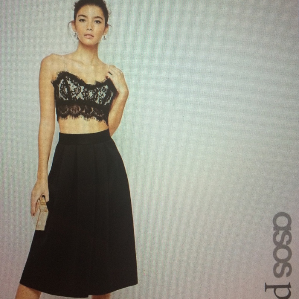 Black petite high waisted skater skirt