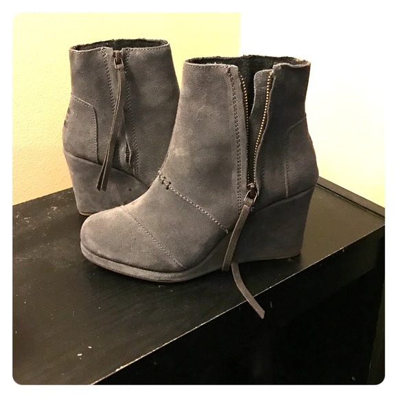 TOMS gray suede wedge ankle boots